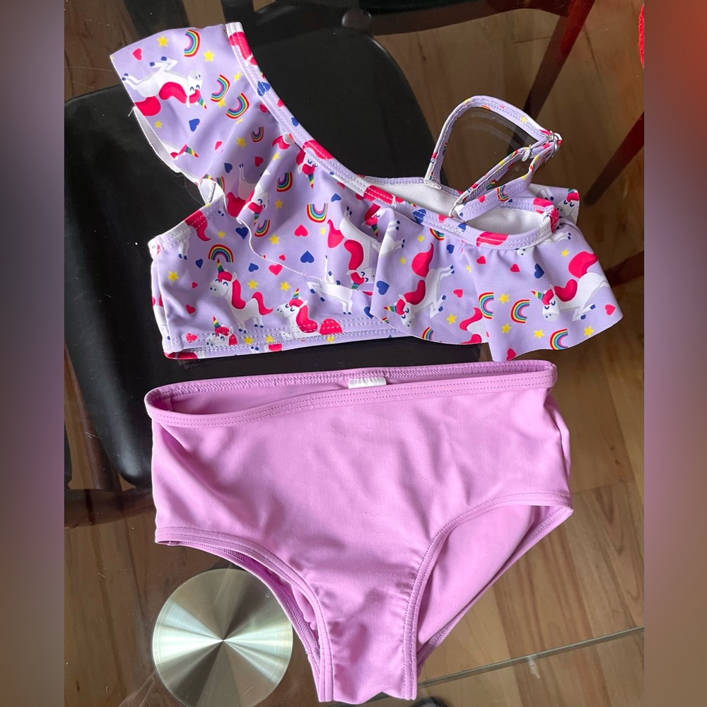 5/$20💥🦄 Unicorn Tankini Two Piece Swim Suit, Crop Tank, Asymmetrical Ruffle